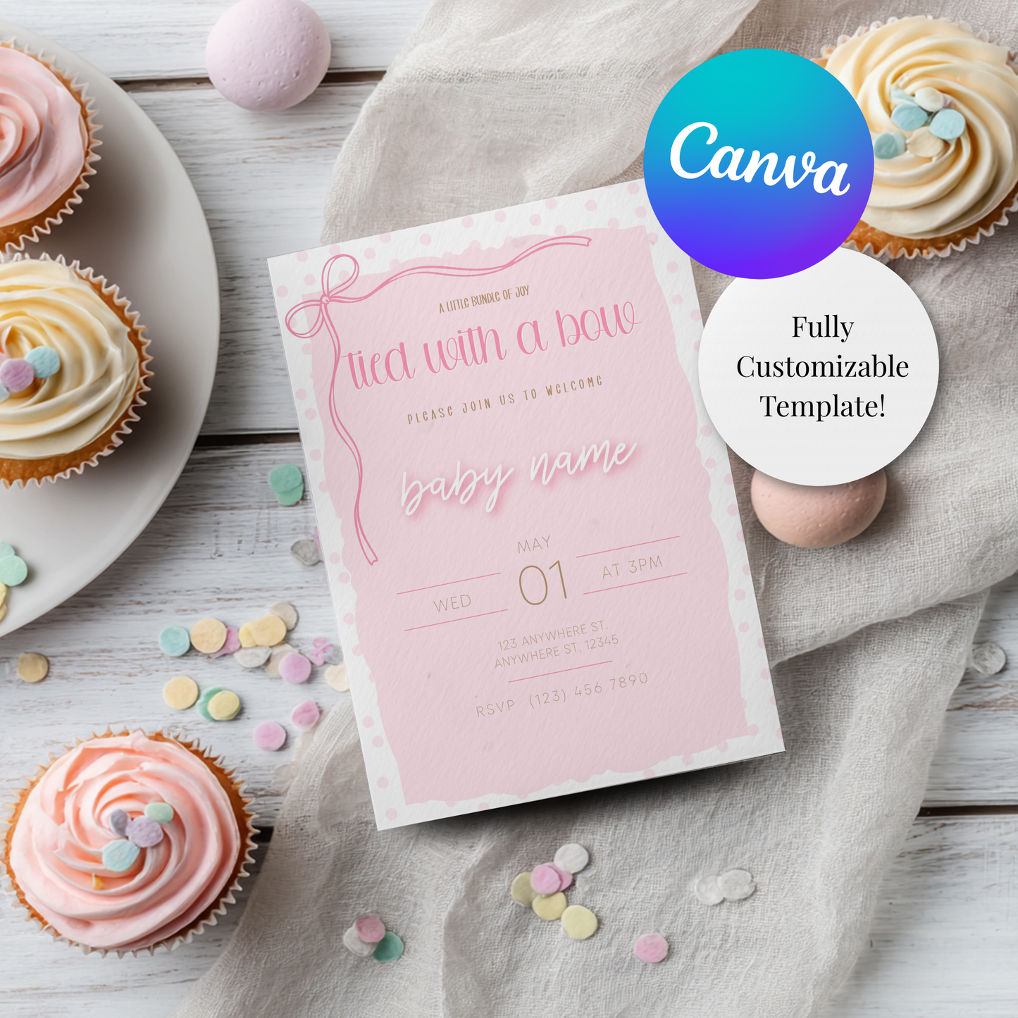 Pink Bow Baby Shower Invitation Template