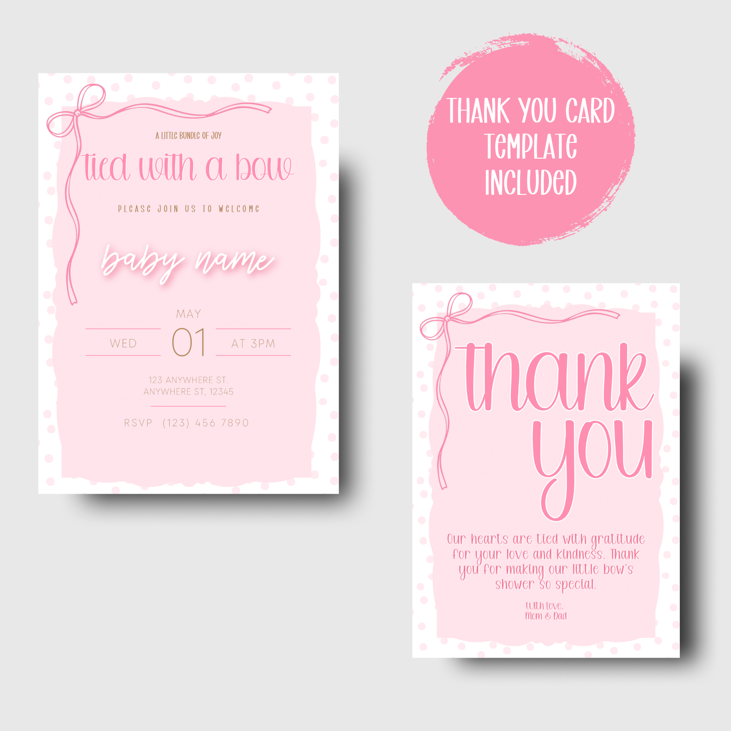 Pink Bow Baby Shower Invitation Template